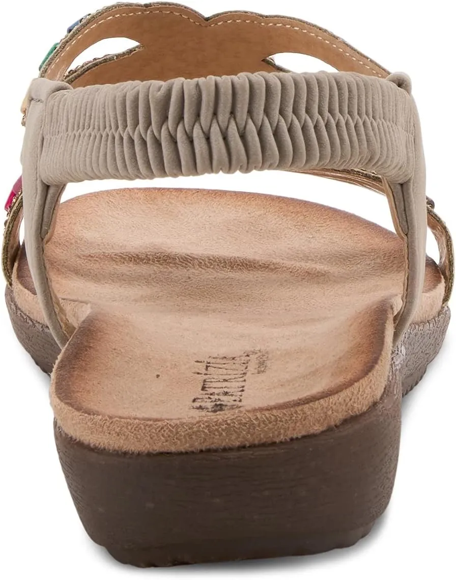 PATRIZIA Volcanic Women's Slingback T-Strap Sandals – Sandals with Slip-On Comfort, Microsuede Insole, Beaded Floral Design