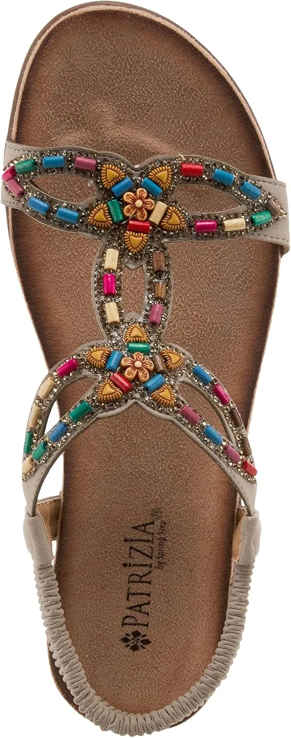 PATRIZIA Volcanic Women's Slingback T-Strap Sandals – Sandals with Slip-On Comfort, Microsuede Insole, Beaded Floral Design