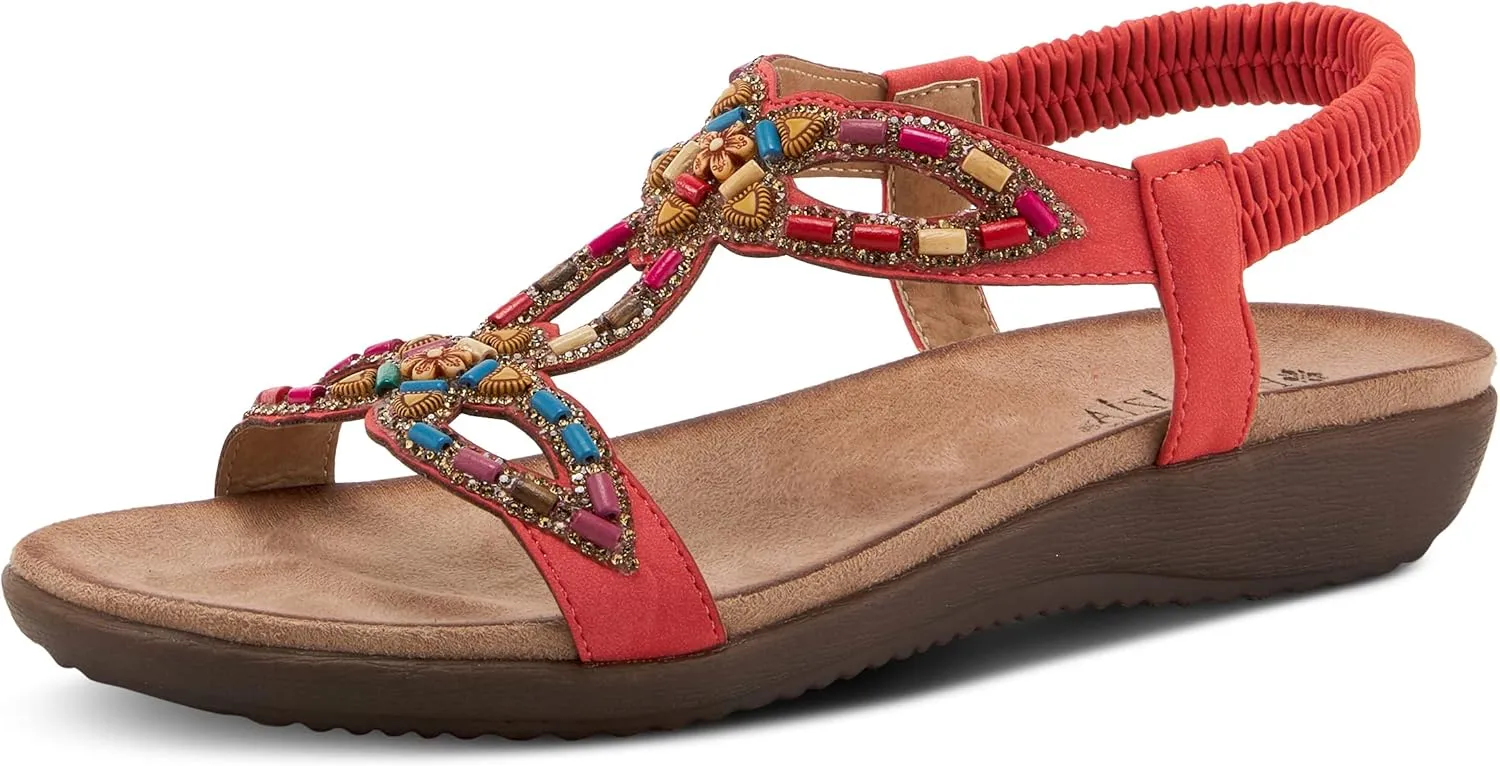 PATRIZIA Volcanic Women's Slingback T-Strap Sandals – Sandals with Slip-On Comfort, Microsuede Insole, Beaded Floral Design