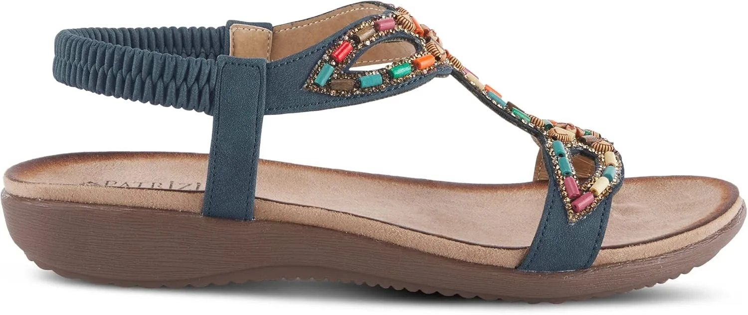PATRIZIA Volcanic Women's Slingback T-Strap Sandals – Sandals with Slip-On Comfort, Microsuede Insole, Beaded Floral Design