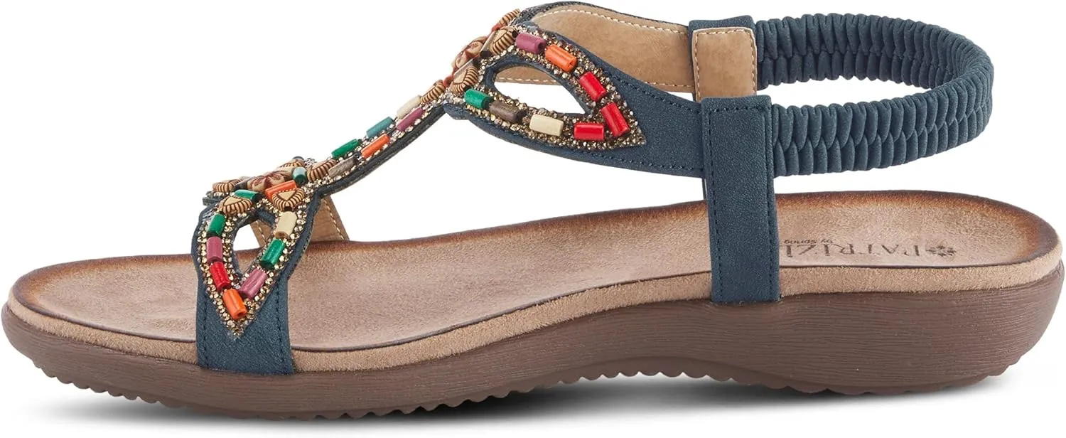 PATRIZIA Volcanic Women's Slingback T-Strap Sandals – Sandals with Slip-On Comfort, Microsuede Insole, Beaded Floral Design