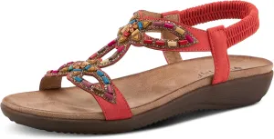 PATRIZIA Volcanic Women's Slingback T-Strap Sandals – Sandals with Slip-On Comfort, Microsuede Insole, Beaded Floral Design