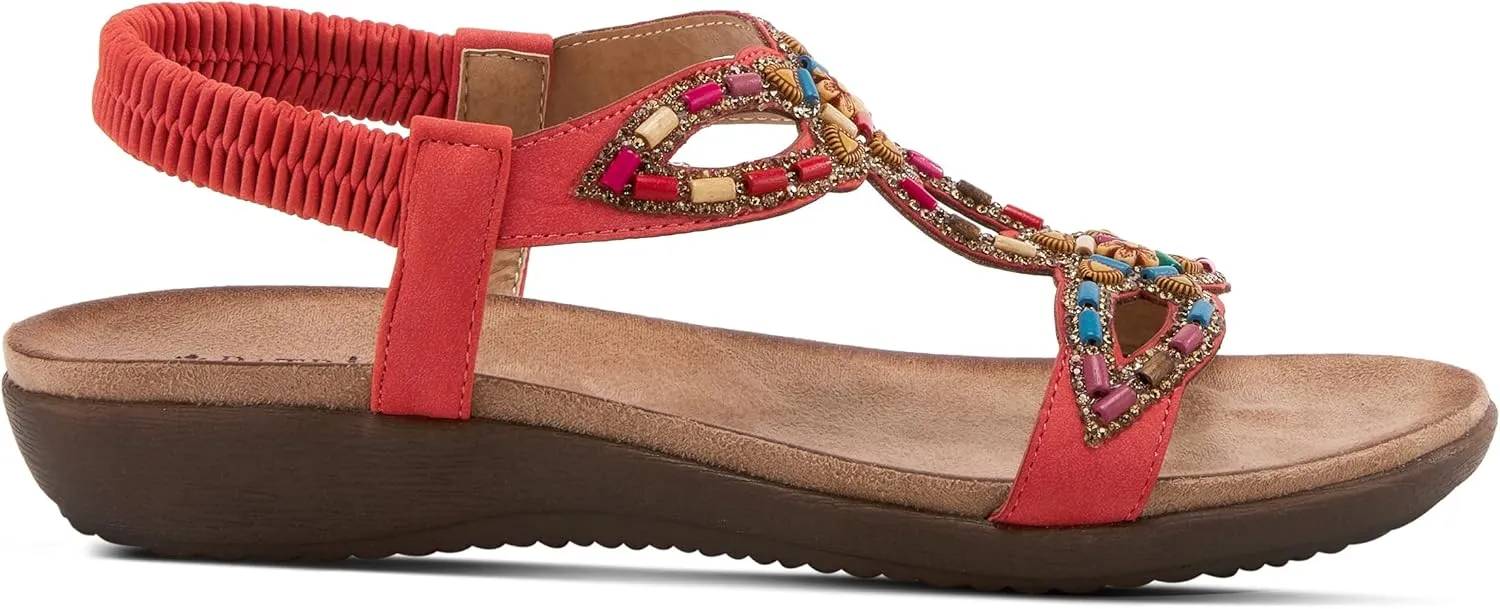 PATRIZIA Volcanic Women's Slingback T-Strap Sandals – Sandals with Slip-On Comfort, Microsuede Insole, Beaded Floral Design