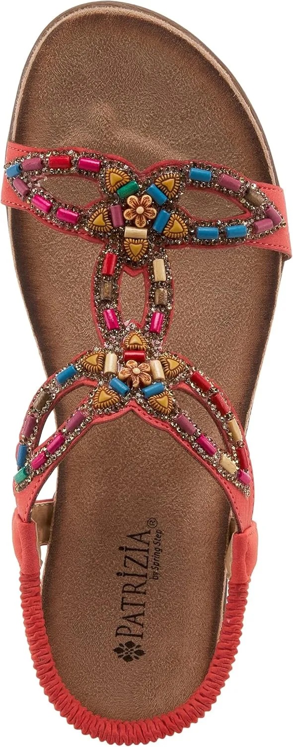 PATRIZIA Volcanic Women's Slingback T-Strap Sandals – Sandals with Slip-On Comfort, Microsuede Insole, Beaded Floral Design