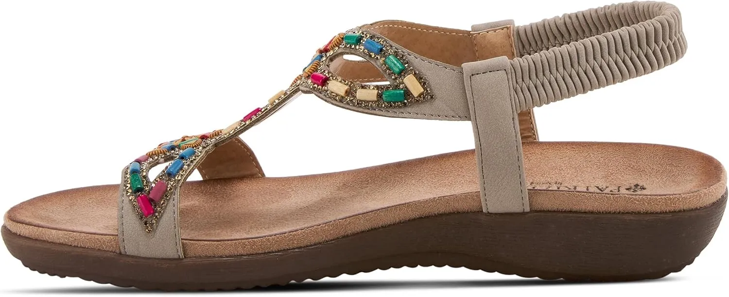 PATRIZIA Volcanic Women's Slingback T-Strap Sandals – Sandals with Slip-On Comfort, Microsuede Insole, Beaded Floral Design