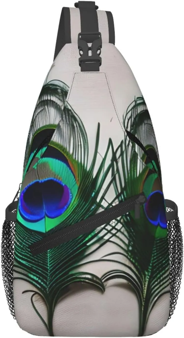 Peacock Feather Print Sling Bag For Women Men Fashion One Shoulder Crossbody Bag Travel Fanny Pack Cross Body Bags