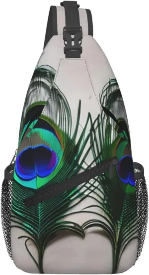 Peacock Feather Print Sling Bag For Women Men Fashion One Shoulder Crossbody Bag Travel Fanny Pack Cross Body Bags
