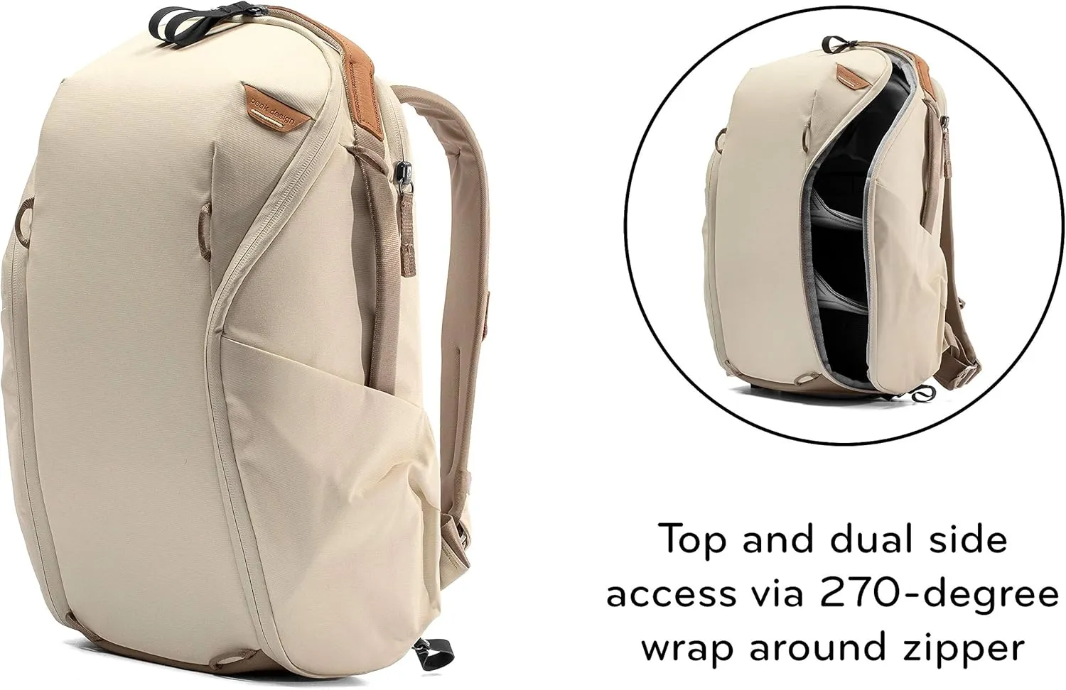 Peak Design Everyday Backpack Zip 15L Bone, Carry-on Backpack with Laptop Sleeve (BEDBZ-15-BO-2)