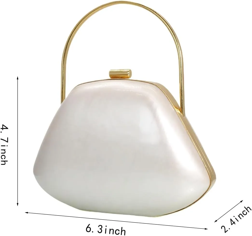 Pearl Acrylic Crossbody Bags for Women Shell Wedding Clutch Removable Chain Strap Purse Metallic Top Handle Handbag