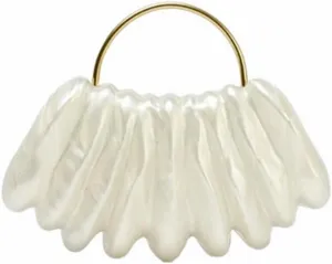 Pearl Acrylic Crossbody Bags for Women Shell Wedding Clutch Removable Chain Strap Purse Metallic Top Handle Handbag