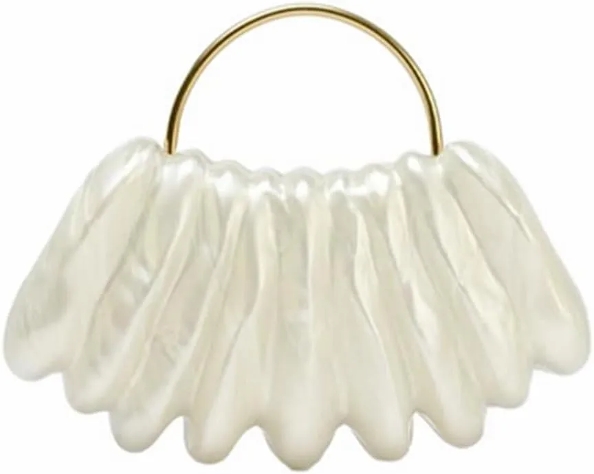 Pearl Acrylic Crossbody Bags for Women Shell Wedding Clutch Removable Chain Strap Purse Metallic Top Handle Handbag