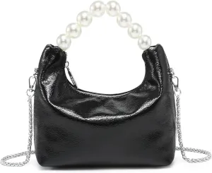 Pearl Handle Evening Clutch Purse for Women - Stylish Small Top Handle Handbags with Detachable Chain Strap for Wedding Party