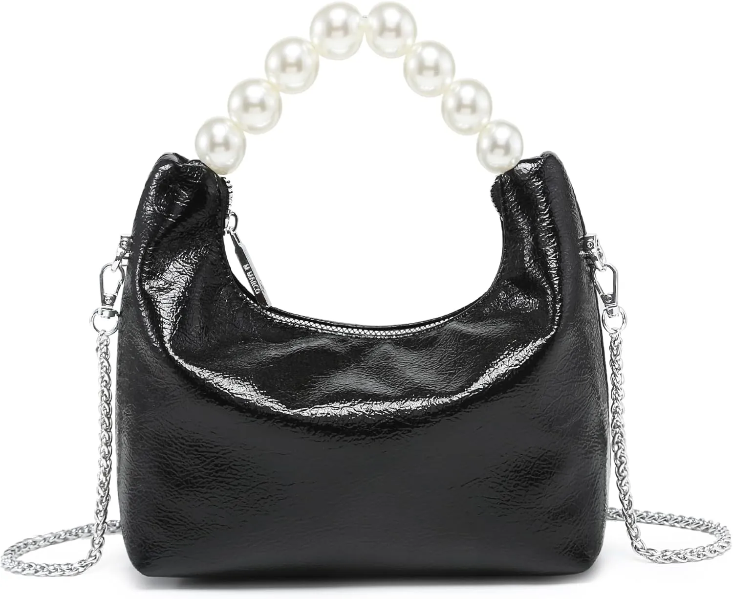 Pearl Handle Evening Clutch Purse for Women - Stylish Small Top Handle Handbags with Detachable Chain Strap for Wedding Party