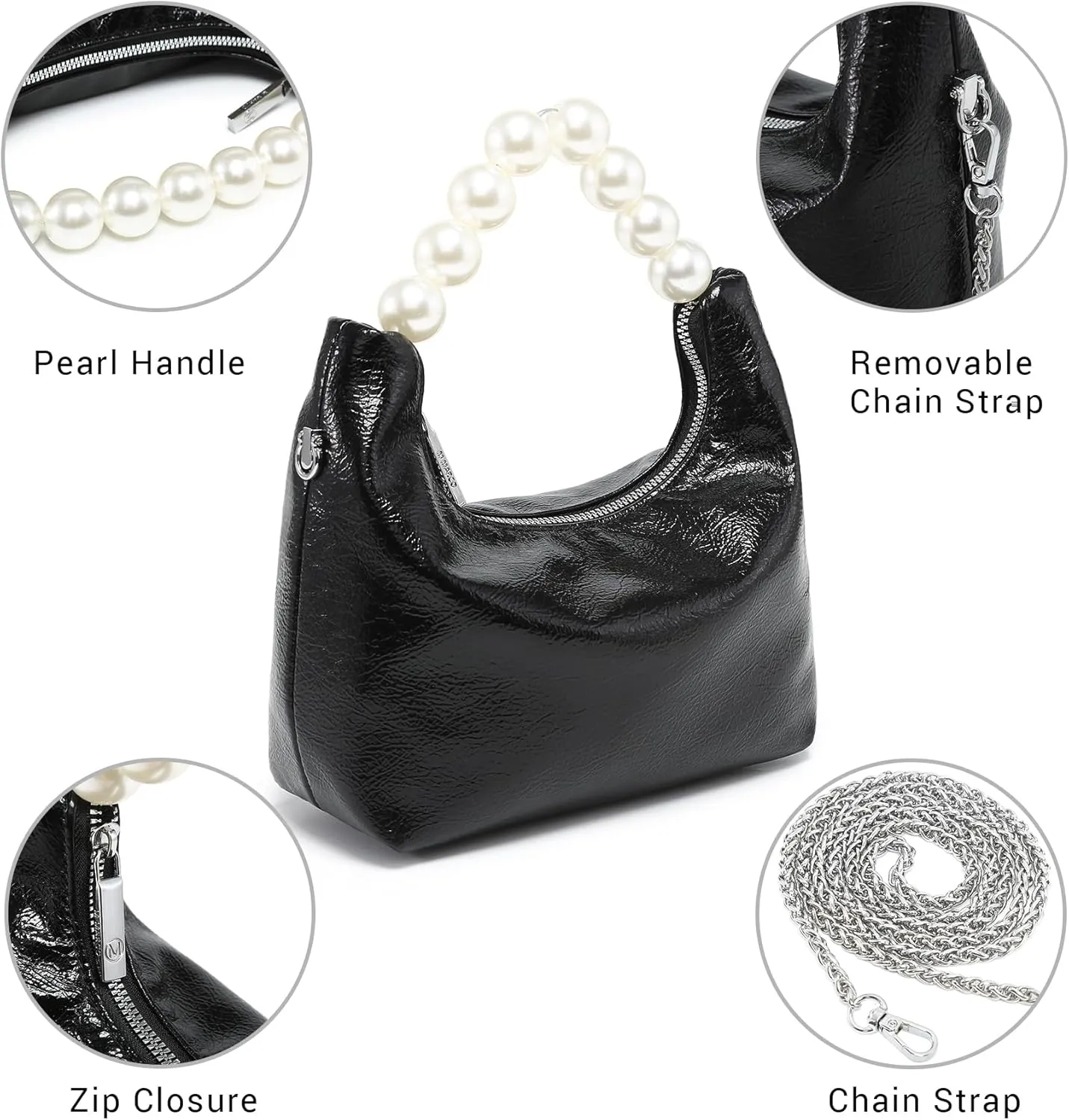 Pearl Handle Evening Clutch Purse for Women - Stylish Small Top Handle Handbags with Detachable Chain Strap for Wedding Party