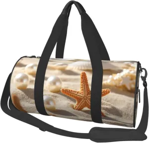 Pearls Starfish Seashell Theme Print Round Large Capacity Travel Luggage Bags,Men's and Women's Hand-Held Travel Clothing Bags
