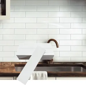Peel and Stick Subway Tile Backsplash (Luxury Stone Composite - Ceramic White 2.5" x10"Brick x 42 pcs) for Kitchen, Bathroom, Accent Wall - Tile for Remodelling