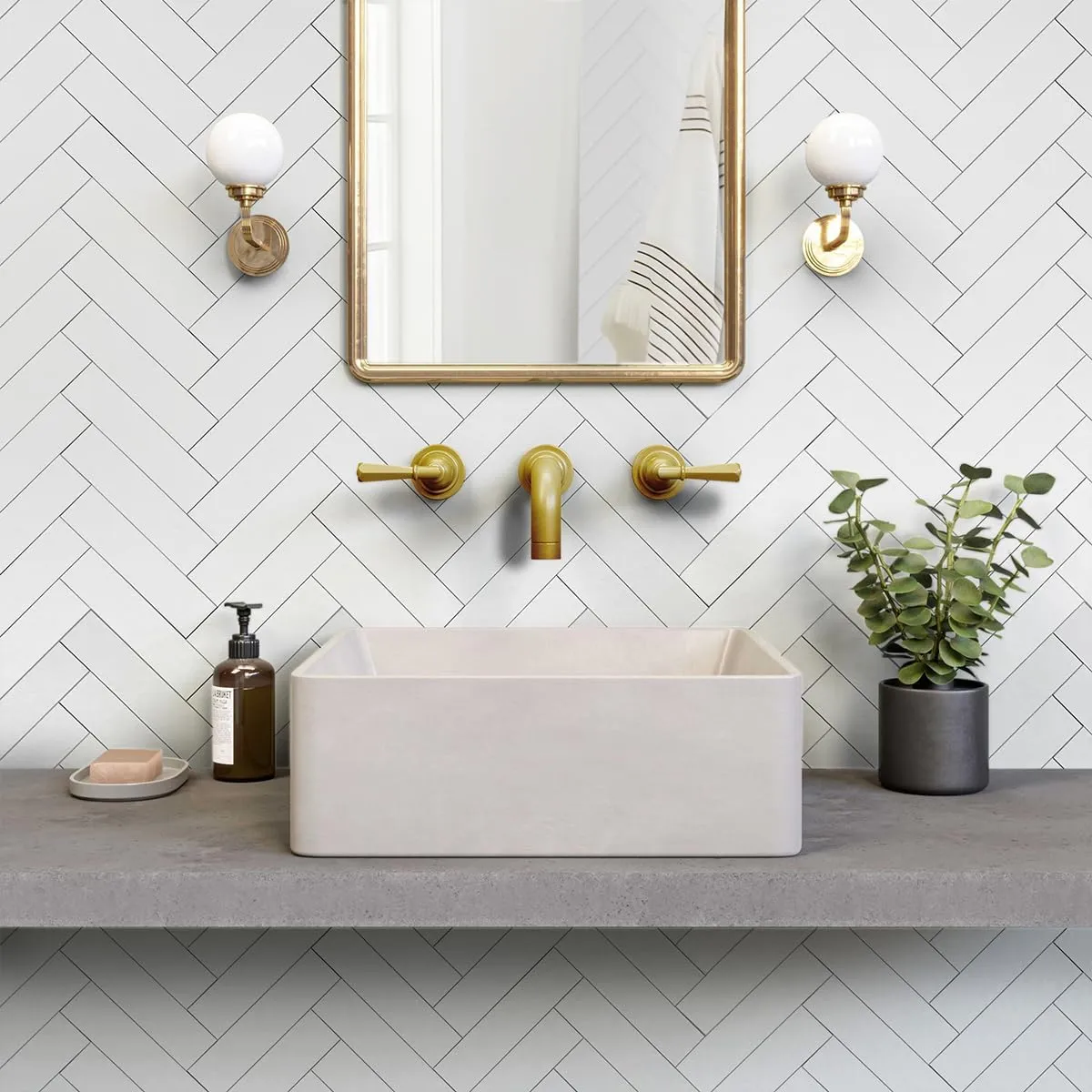 Peel and Stick Subway Tile Backsplash (Luxury Stone Composite - Ceramic White 2.5" x10"Brick x 42 pcs) for Kitchen, Bathroom, Accent Wall - Tile for Remodelling