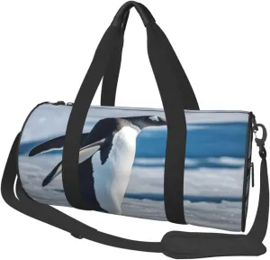 Penguin (1) Print Round Large Capacity Travel Luggage Bags,Men's and Women's Hand-Held Travel Clothing Bags