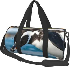 Penguin Print Round Large Capacity Travel Luggage Bags,Men's and Women's Hand-Held Travel Clothing Bags