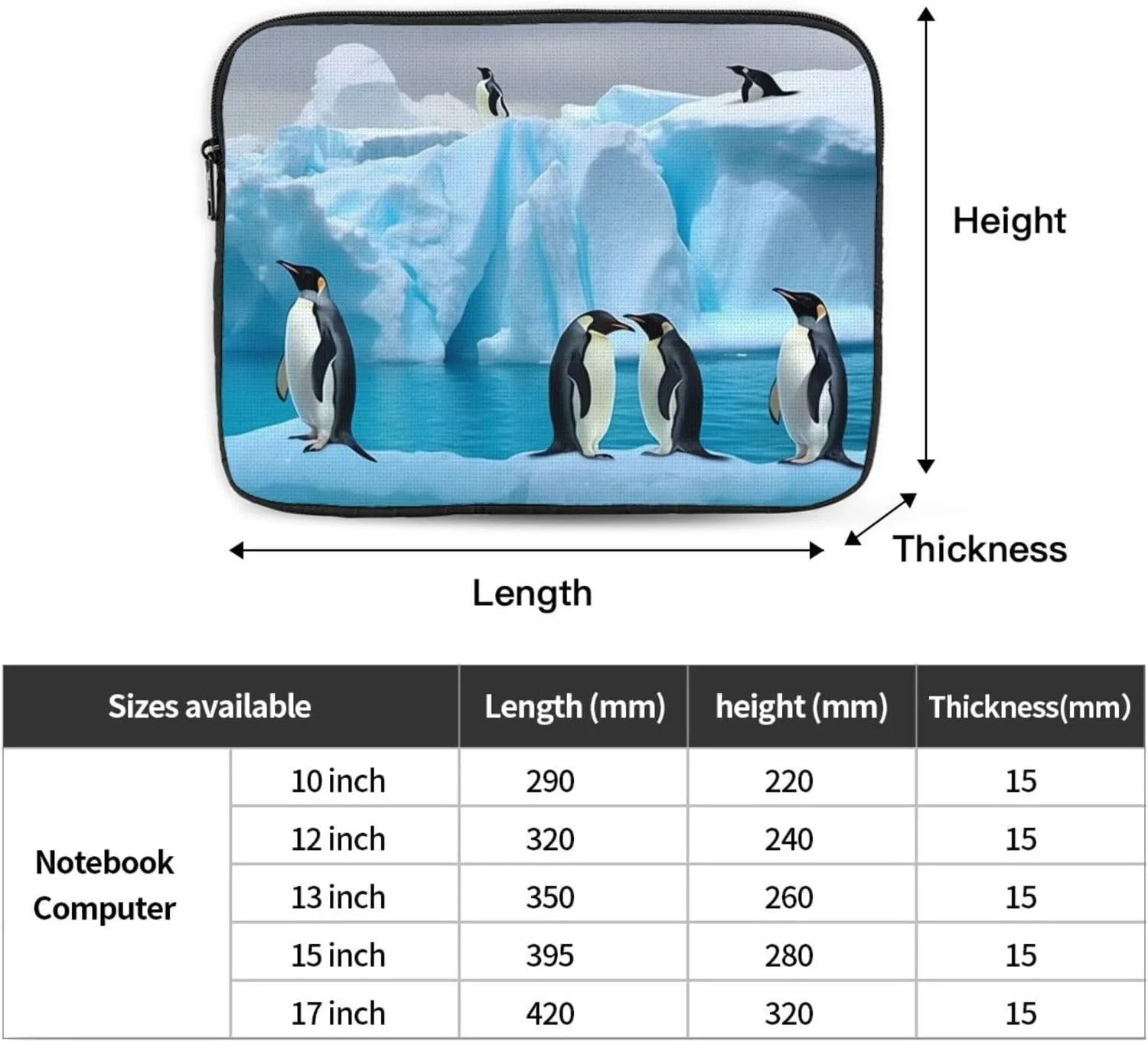 Penguins On The Iceberg Laptop Case 10 inch Portable Computer Sleeve Shockproof Fashion Laptop Bag for Women Men Briefcase