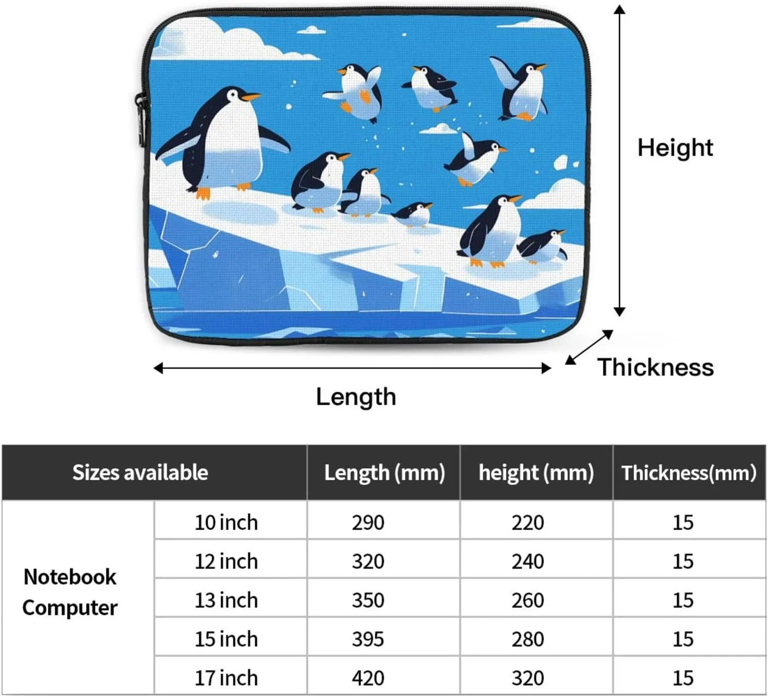 Penguins on The Iceberg Pattern Portable Laptop Sleeve Case 12 inch for Shockproof Protection and Travel Convenience