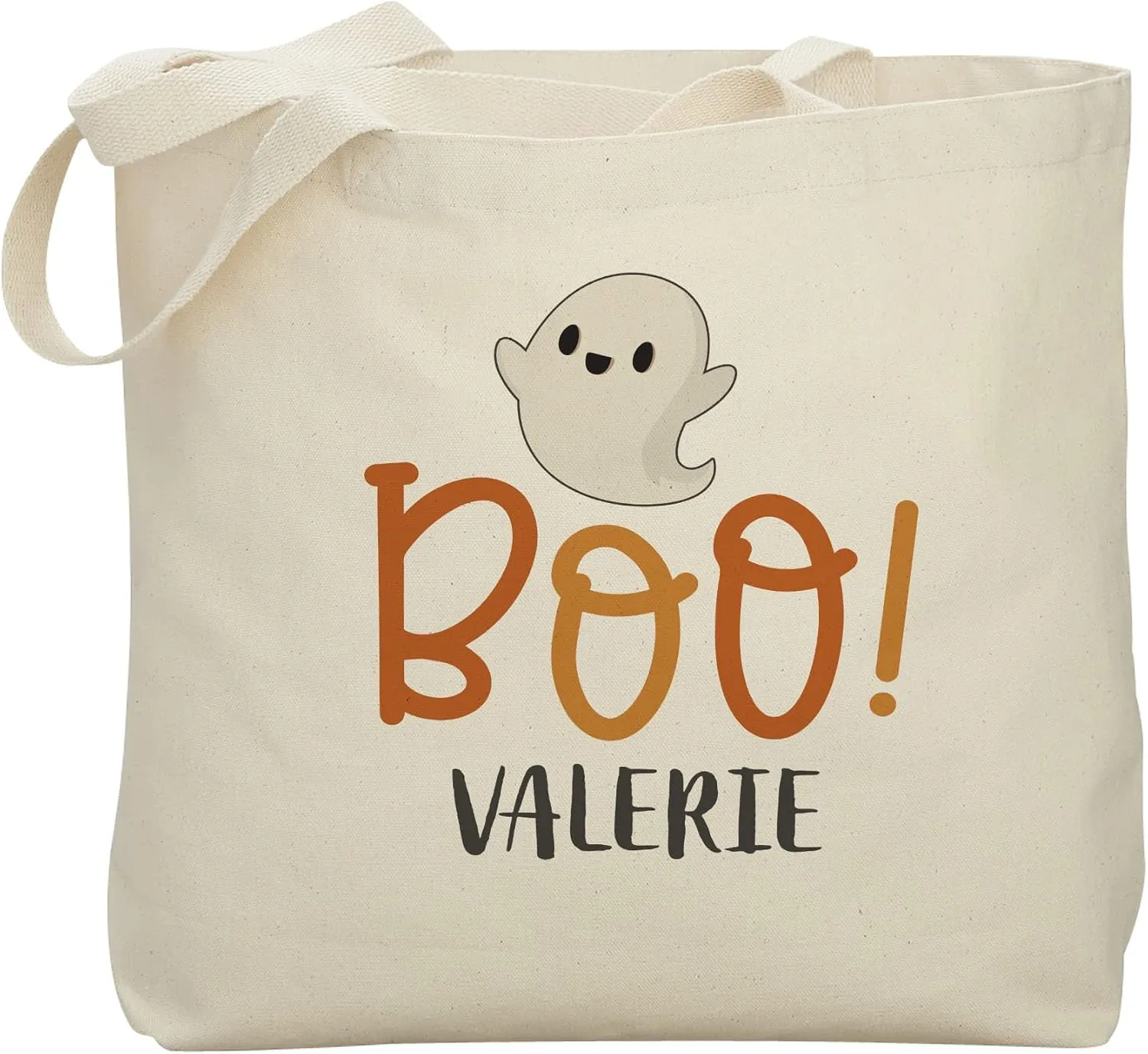 Personalization Universe Boo! Personalized Halloween Canvas Tote Bag, Trick or Treat Bag for Kids, Ideal for Halloween Candy, Reusable Grocery Bag, Machine Washable, 20" W x 15" H x 5" D