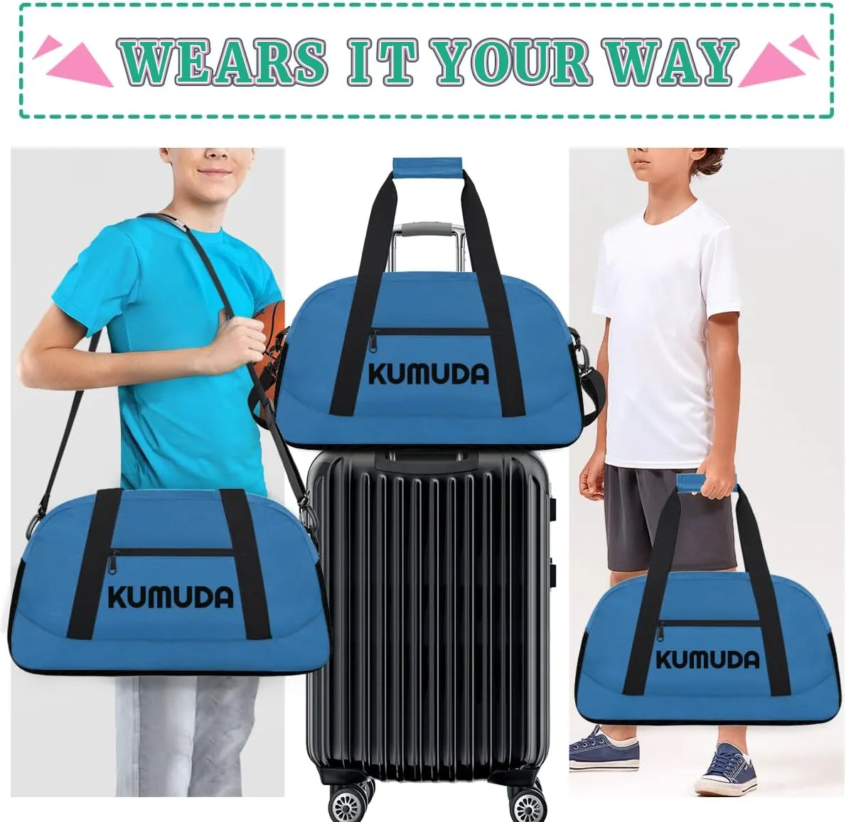 Personalize-Kids-Duffel-Bags With Custom Name Text Carry-On Overnight Travel Gym Lightweight Dance Sports Bags For Girls Boys Kids,Blue 2