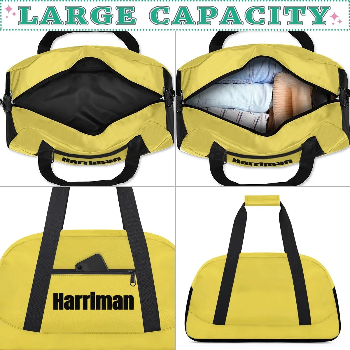 Personalize-Kids-Duffel-Bags With Custom Name Text Carry-On Overnight Travel Gym Lightweight Dance Sports Bags For Girls Boys Kids,Yellow 3