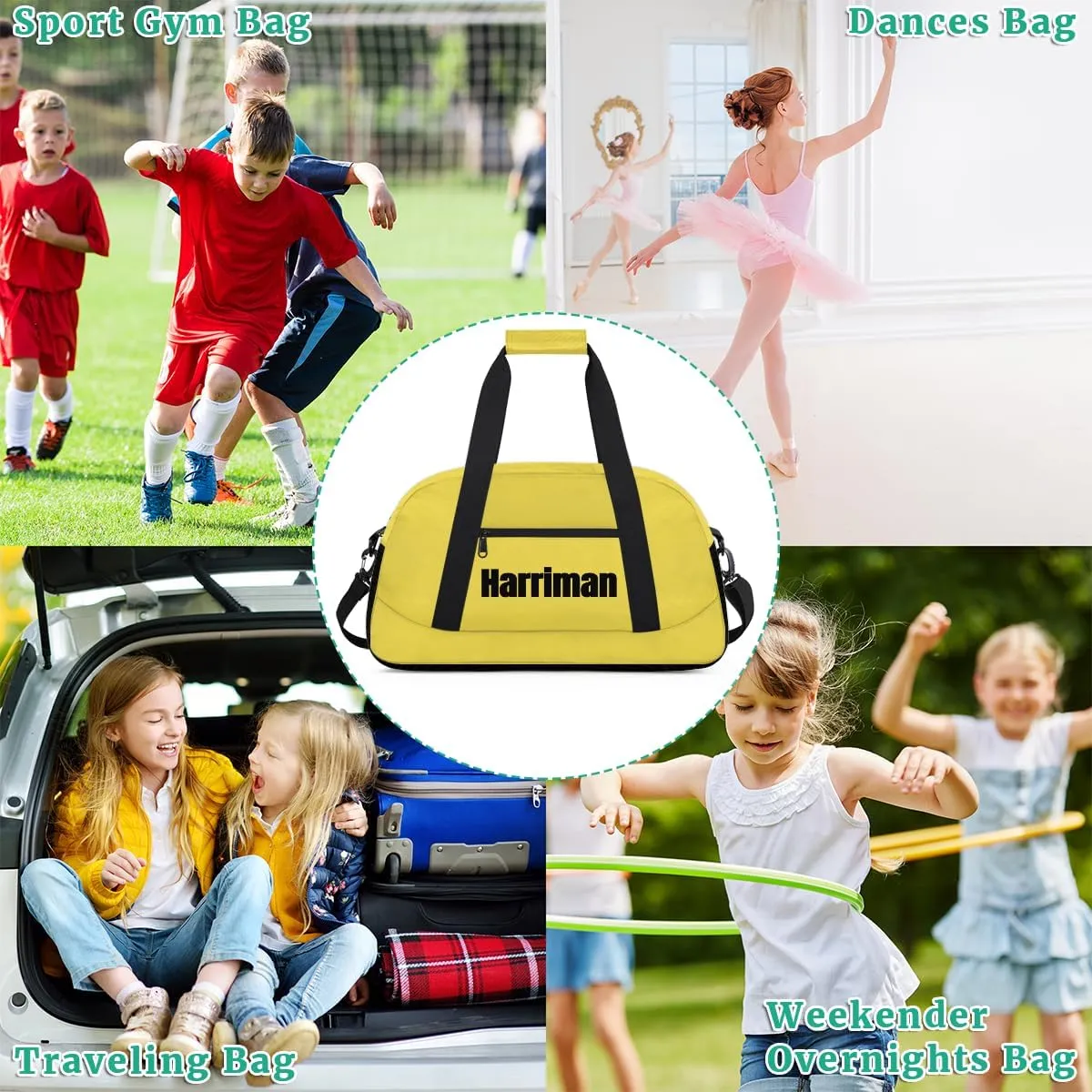 Personalize-Kids-Duffel-Bags With Custom Name Text Carry-On Overnight Travel Gym Lightweight Dance Sports Bags For Girls Boys Kids,Yellow 3