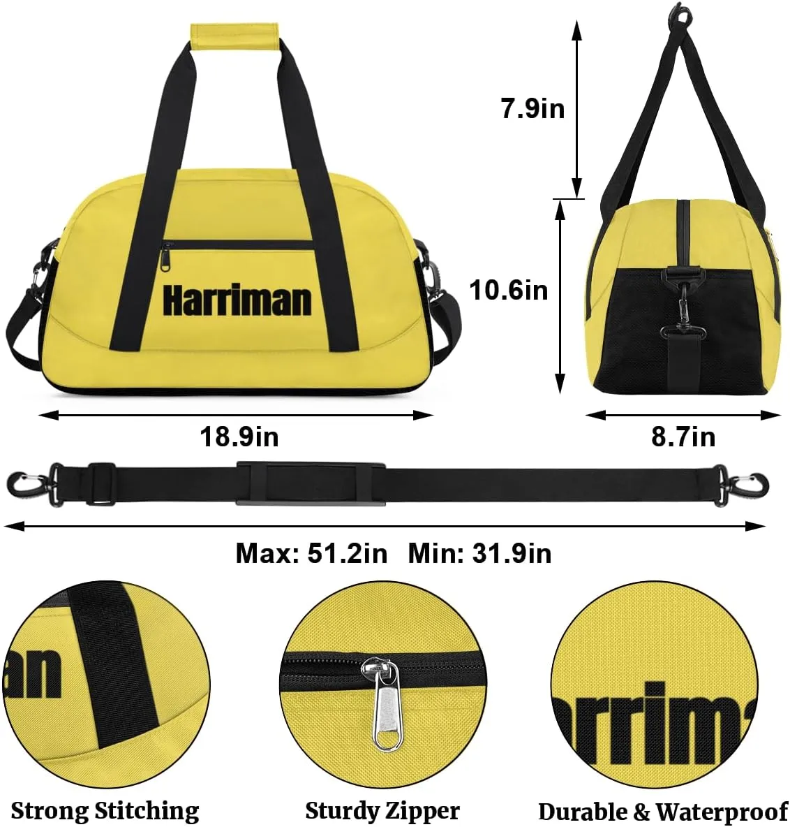 Personalize-Kids-Duffel-Bags With Custom Name Text Carry-On Overnight Travel Gym Lightweight Dance Sports Bags For Girls Boys Kids,Yellow 3