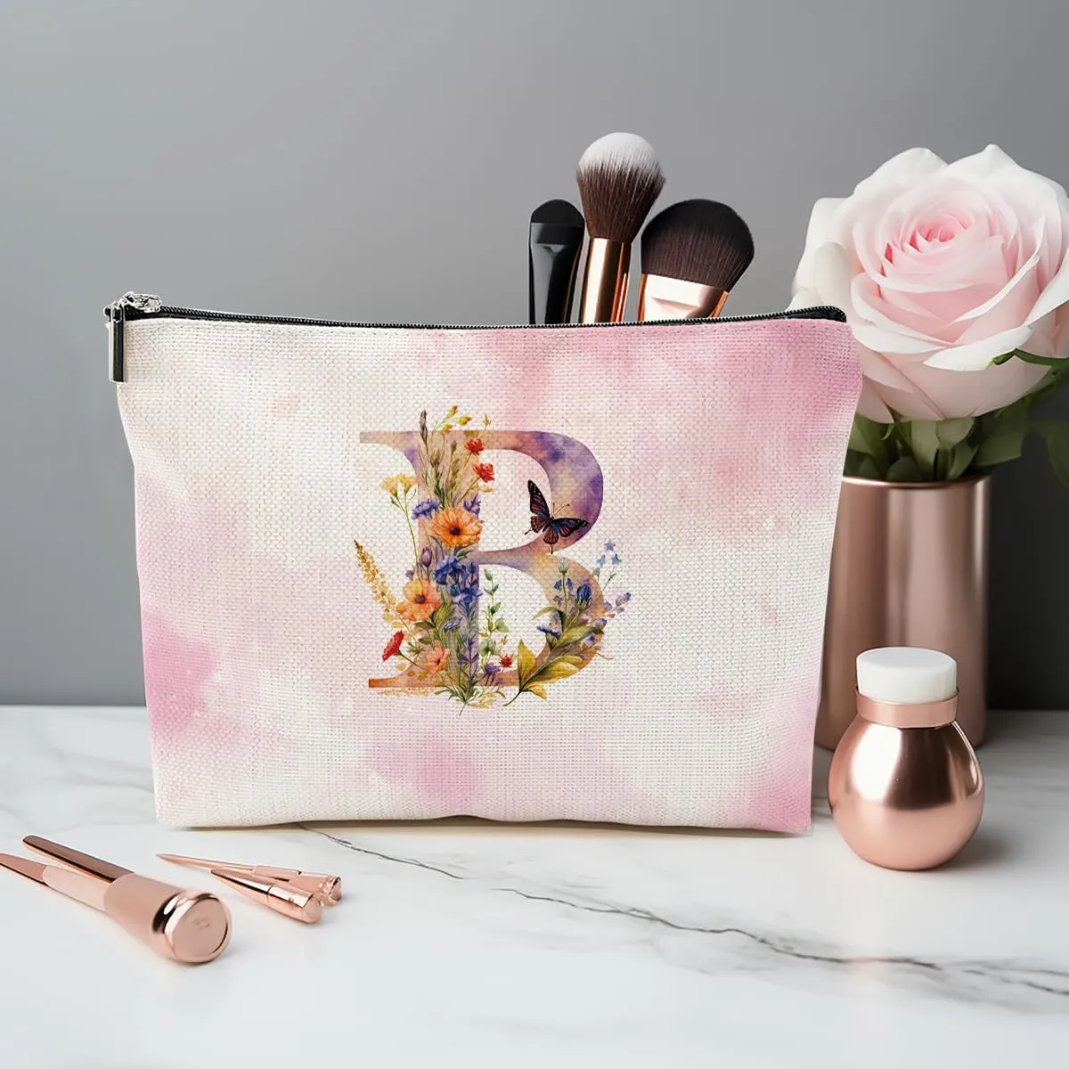 Personalized Canvas Tote & Makeup Initial Monogrammed Canvas Bag for Women - Work, Birthday, Christmas