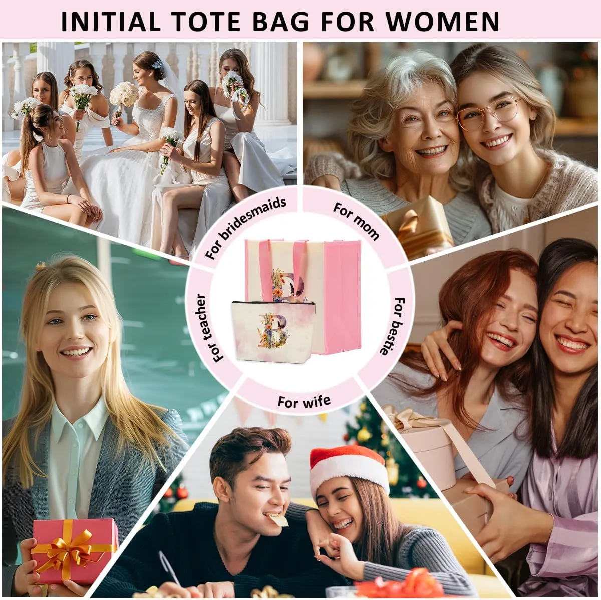 Personalized Canvas Tote & Makeup Initial Monogrammed Canvas Bag for Women - Work, Birthday, Christmas