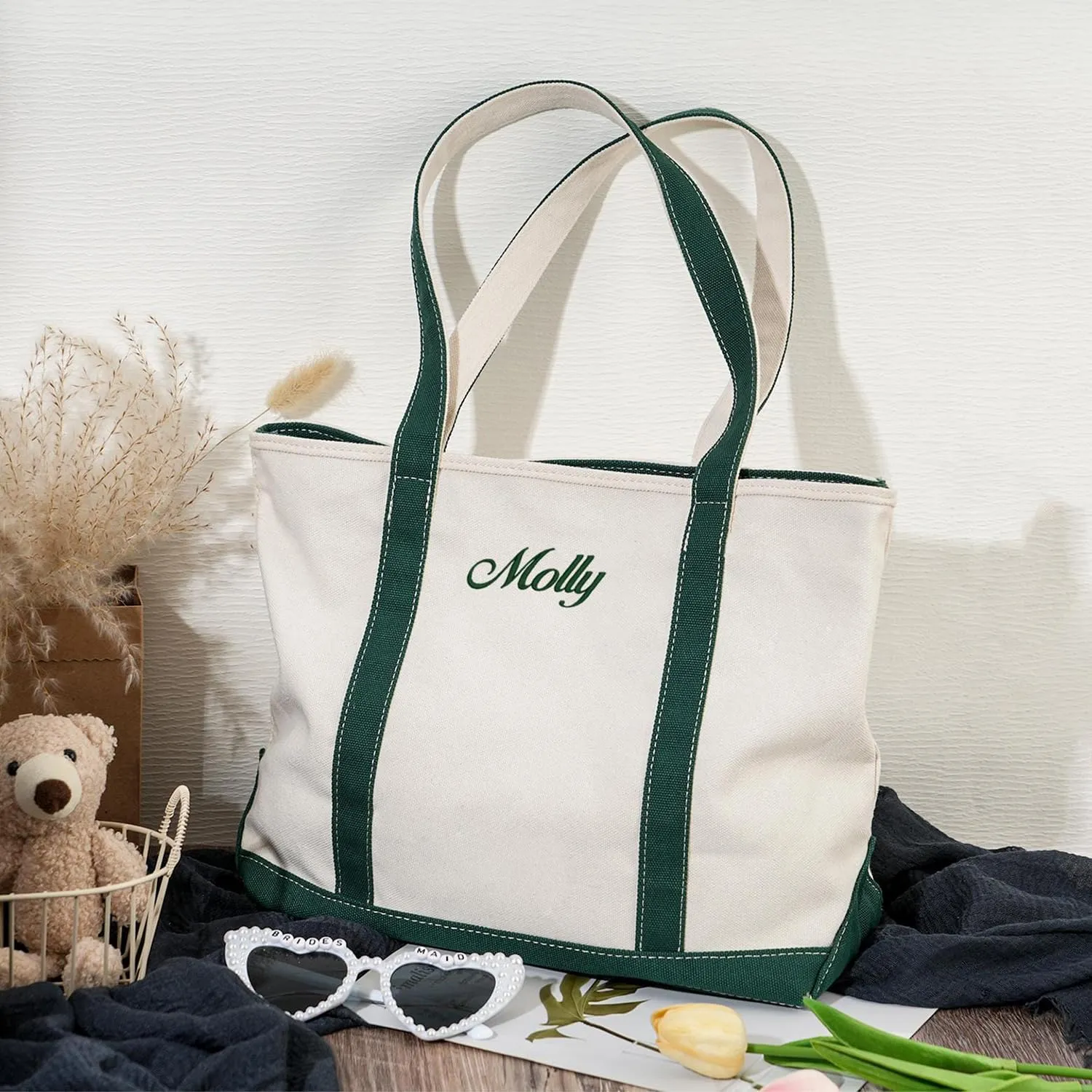 Personalized Canvas Tote Bag Custom Jumbo Sized Embroidered Name Beach Tote Bag Bulk Reusable Grocery Pack Gifts For Women