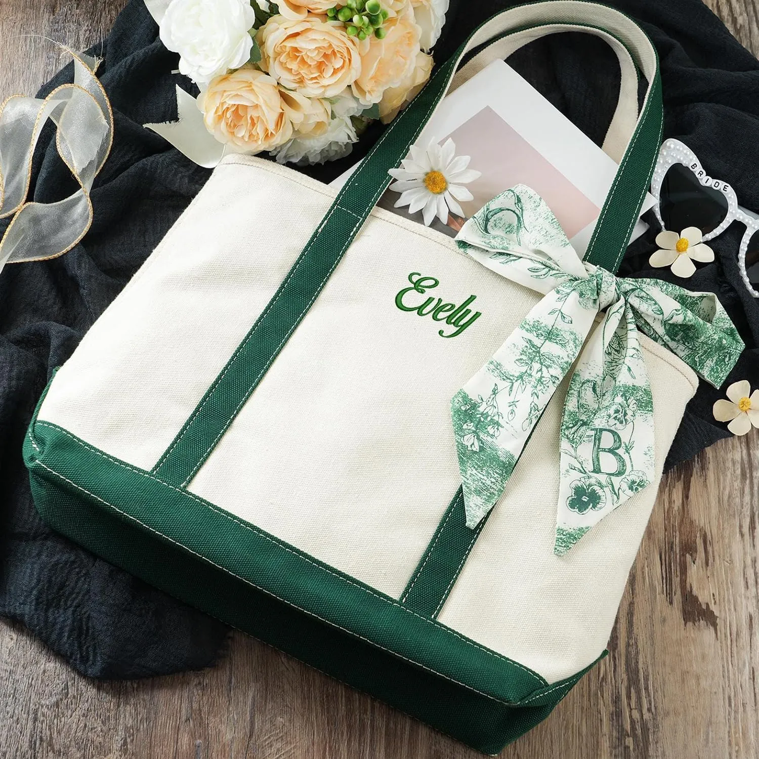 Personalized Canvas Tote Bag Custom Jumbo Sized Embroidered Name Beach Tote Bag Bulk Reusable Grocery Pack Gifts For Women