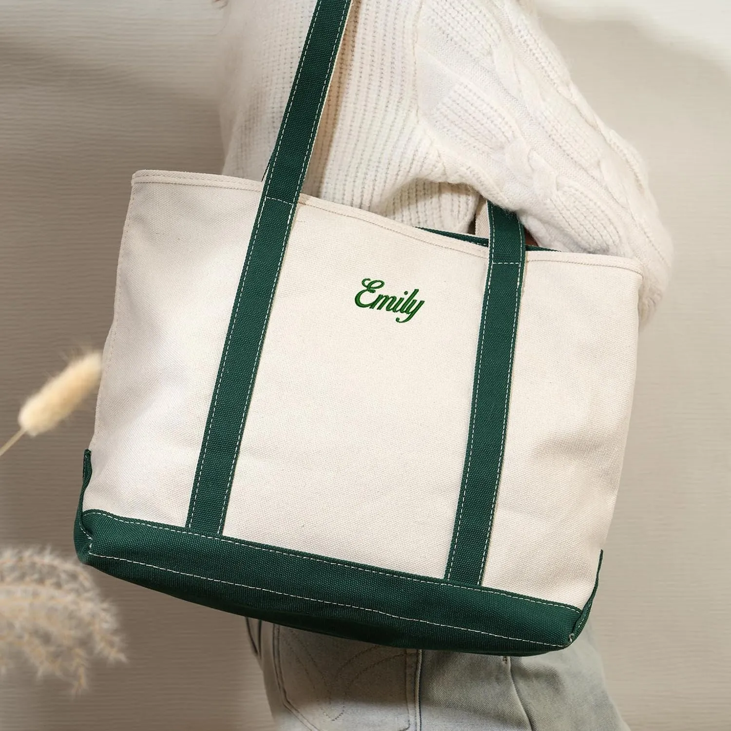 Personalized Canvas Tote Bag Custom Jumbo Sized Embroidered Name Beach Tote Bag Bulk Reusable Grocery Pack Gifts For Women