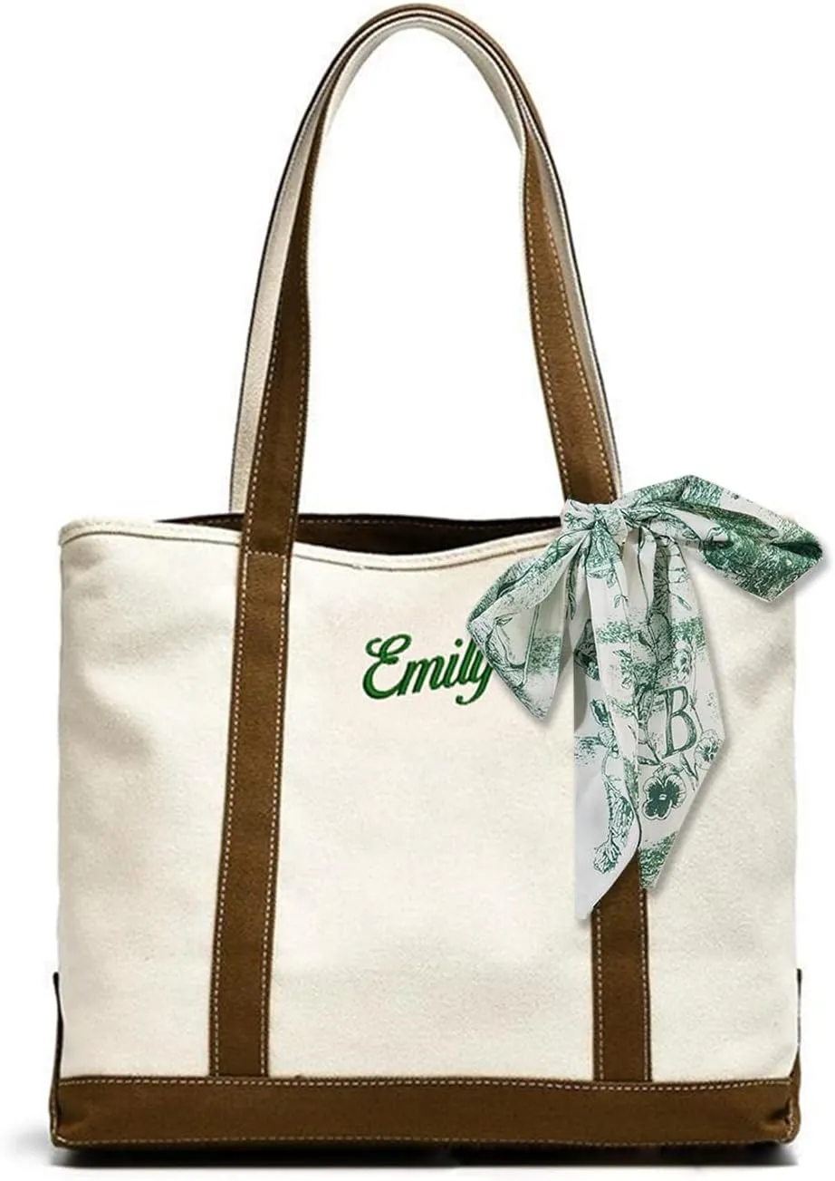 Personalized Canvas Tote Bag Custom Jumbo Sized Embroidered Name Beach Tote Bag Bulk Reusable Grocery Pack Gifts For Women