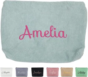 Personalized Corduroy Cosmetic Bag, Customized Cosmetic Bag for Women Girls Bridesmaid Travel, Makeup Brush Storage, Toiletries Organizer, Portable Size (9.84 x 1.57 x 7.08 inch), Multicolor