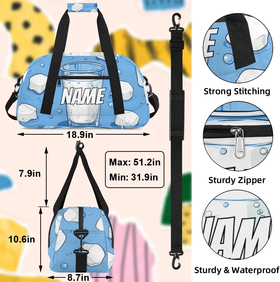Personalized Custom Gym Bag for Women Men Carry on Milk Cup Travel Duffel Tote Modern Minimalist Overnight Workout Weekender Bag