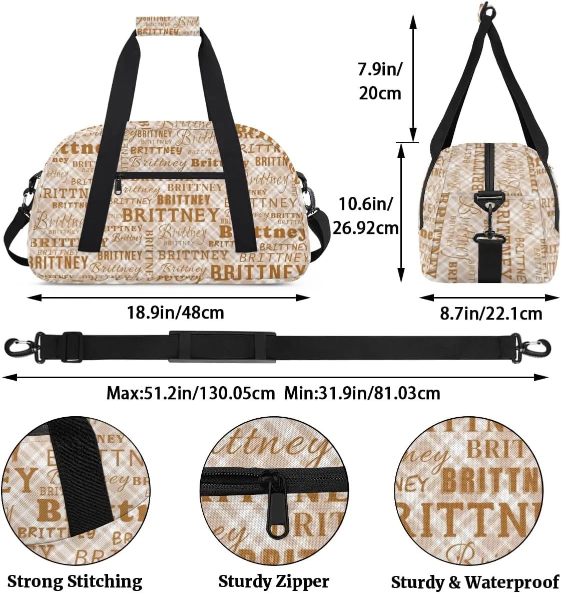 Personalized Duffel Bag Custom Dance Bag for Girls Customized Kids Gymnastics Creative Name Ballet Bag Overnighter Travel Carry on Tote Sport for Boys Backpack Brown