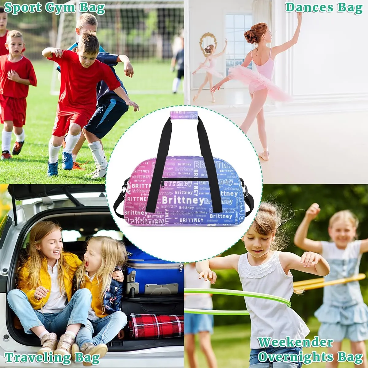 Personalized Duffel Bag Custom Dance Bag for Girls Customized Kids Gymnastics Creative Name Ballet Bag Overnighter Travel Carry on Tote Sport for Boys Backpack Gradient Blue Color
