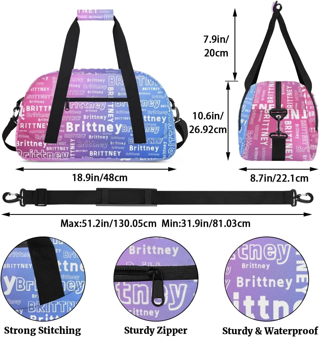 Personalized Duffel Bag Custom Dance Bag for Girls Customized Kids Gymnastics Creative Name Ballet Bag Overnighter Travel Carry on Tote Sport for Boys Backpack Gradient Blue Color
