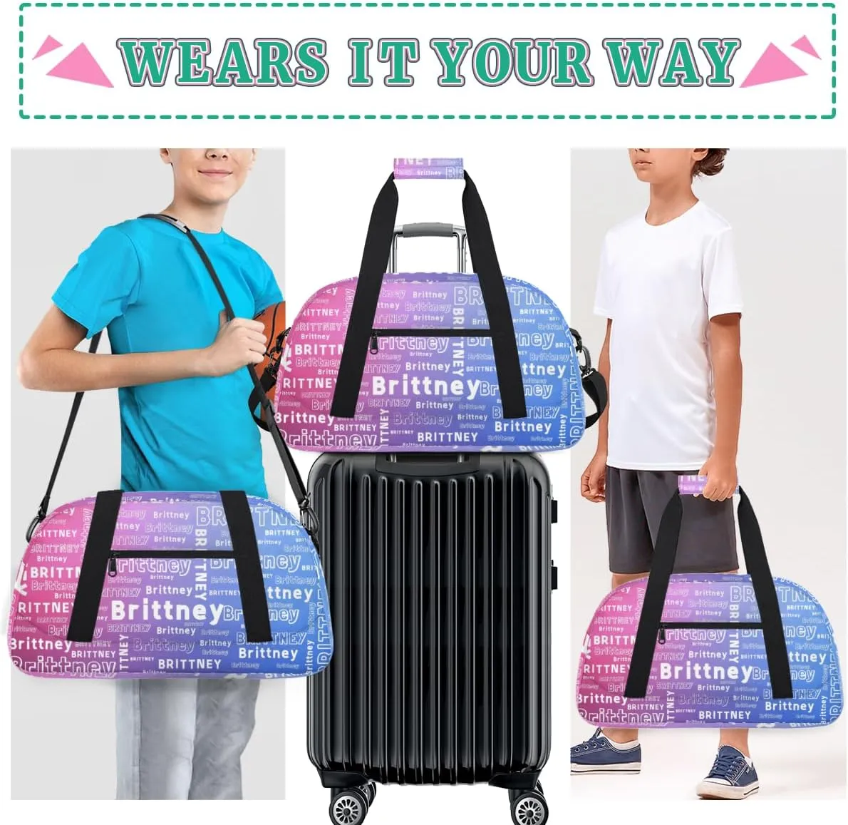 Personalized Duffel Bag Custom Dance Bag for Girls Customized Kids Gymnastics Creative Name Ballet Bag Overnighter Travel Carry on Tote Sport for Boys Backpack Gradient Blue Color