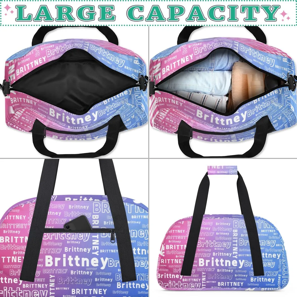 Personalized Duffel Bag Custom Dance Bag for Girls Customized Kids Gymnastics Creative Name Ballet Bag Overnighter Travel Carry on Tote Sport for Boys Backpack Gradient Blue Color