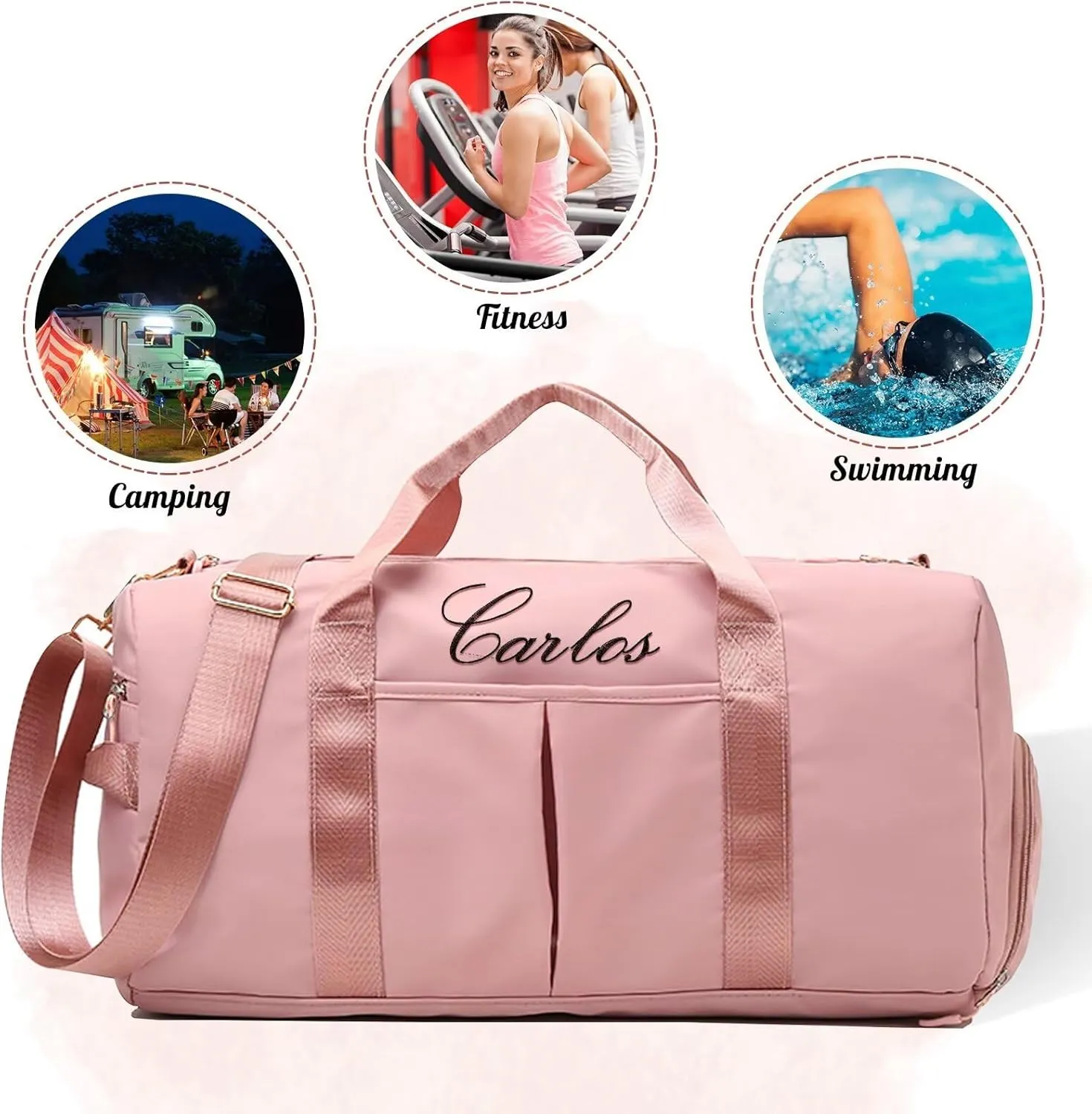 Personalized Duffel Bag Customized Sports Bags with Name Customized Travel Weekend Overnight Bags Customized Dance Bag with Wet Bag and Shoe Compartment(Red)