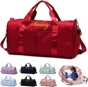 Personalized Duffel Bag Customized Sports Bags with Name Customized Travel Weekend Overnight Bags Customized Dance Bag with Wet Bag and Shoe Compartment(Red)