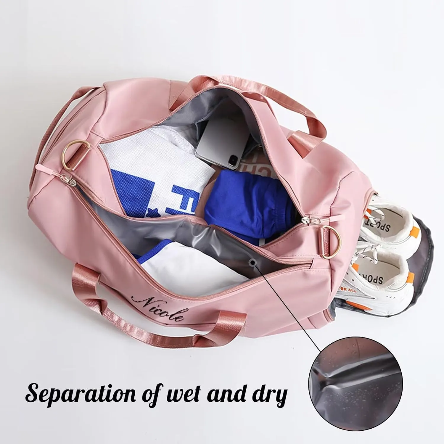 Personalized Duffel Bag Customized Sports Bags with Name Customized Travel Weekend Overnight Bags Customized Dance Bag with Wet Bag and Shoe Compartment(Red)