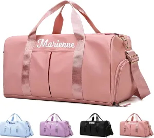Personalized Duffel Bag Embroidered Sports Bag Gym Travel for Girls Men Weekender Kids Overnight Camp Bag with Wet Dry Pockets & Shoe Compartment Gift for Bridesmaid Cheerleading Dance Pack for Girls