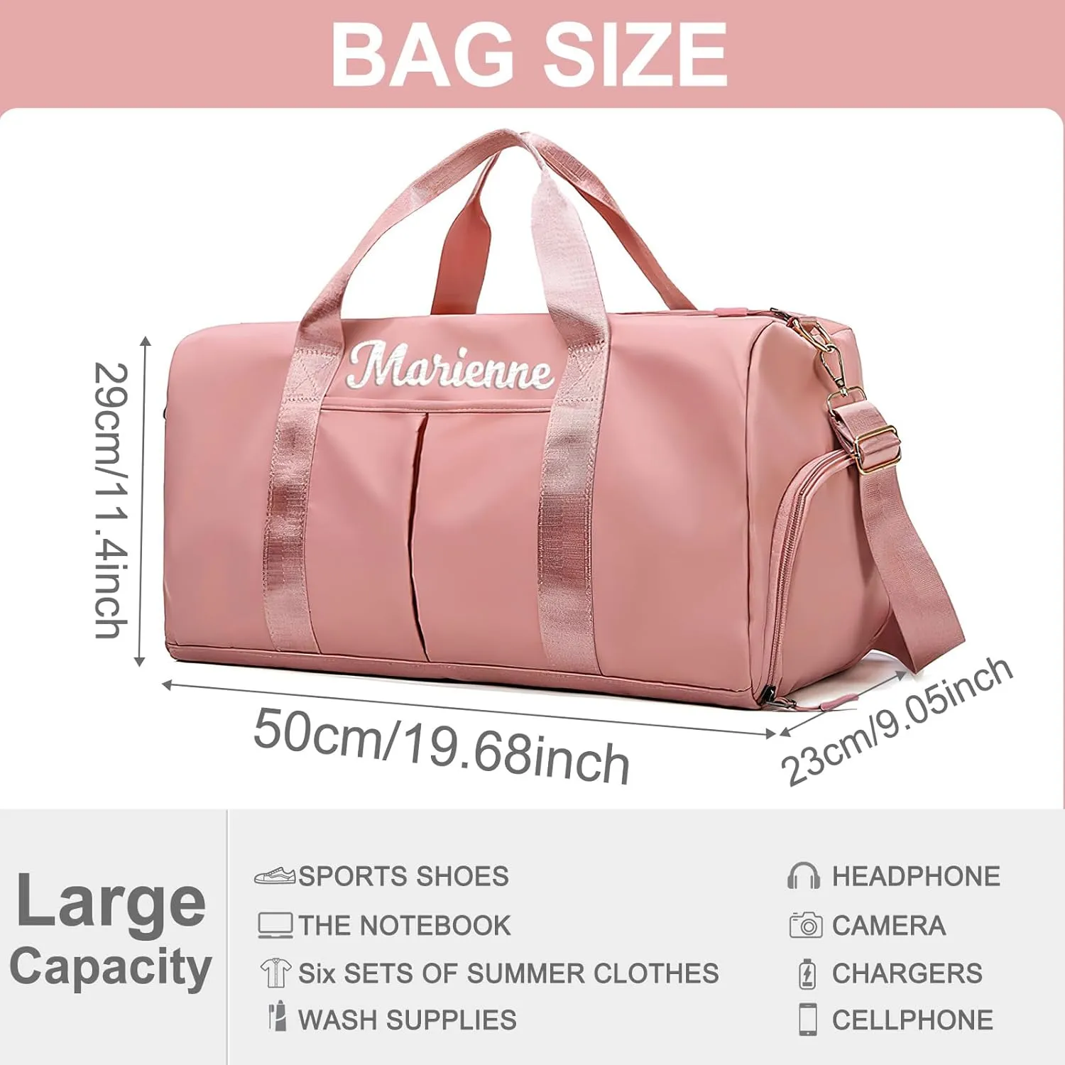 Personalized Duffel Bag Embroidered Sports Bag Gym Travel for Girls Men Weekender Kids Overnight Camp Bag with Wet Dry Pockets & Shoe Compartment Gift for Bridesmaid Cheerleading Dance Pack for Girls