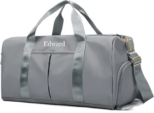 Personalized Duffel Bag Embroidered Sports Gym Bag Travel with Wet Dry Pockets & Shoe Compartment Gift For Groomsman,Bridesmaid (Gray)