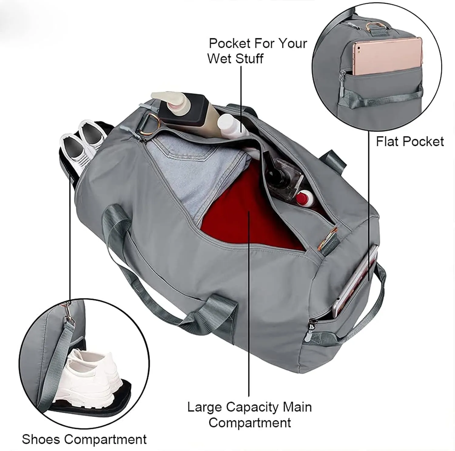 Personalized Duffel Bag Embroidered Sports Gym Bag Travel with Wet Dry Pockets & Shoe Compartment Gift For Groomsman,Bridesmaid (Gray)